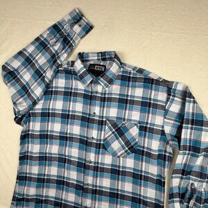 BTC Mens XL Flannel Shirt Blue White Black Plaid Long Sleeve Button Down Cotton